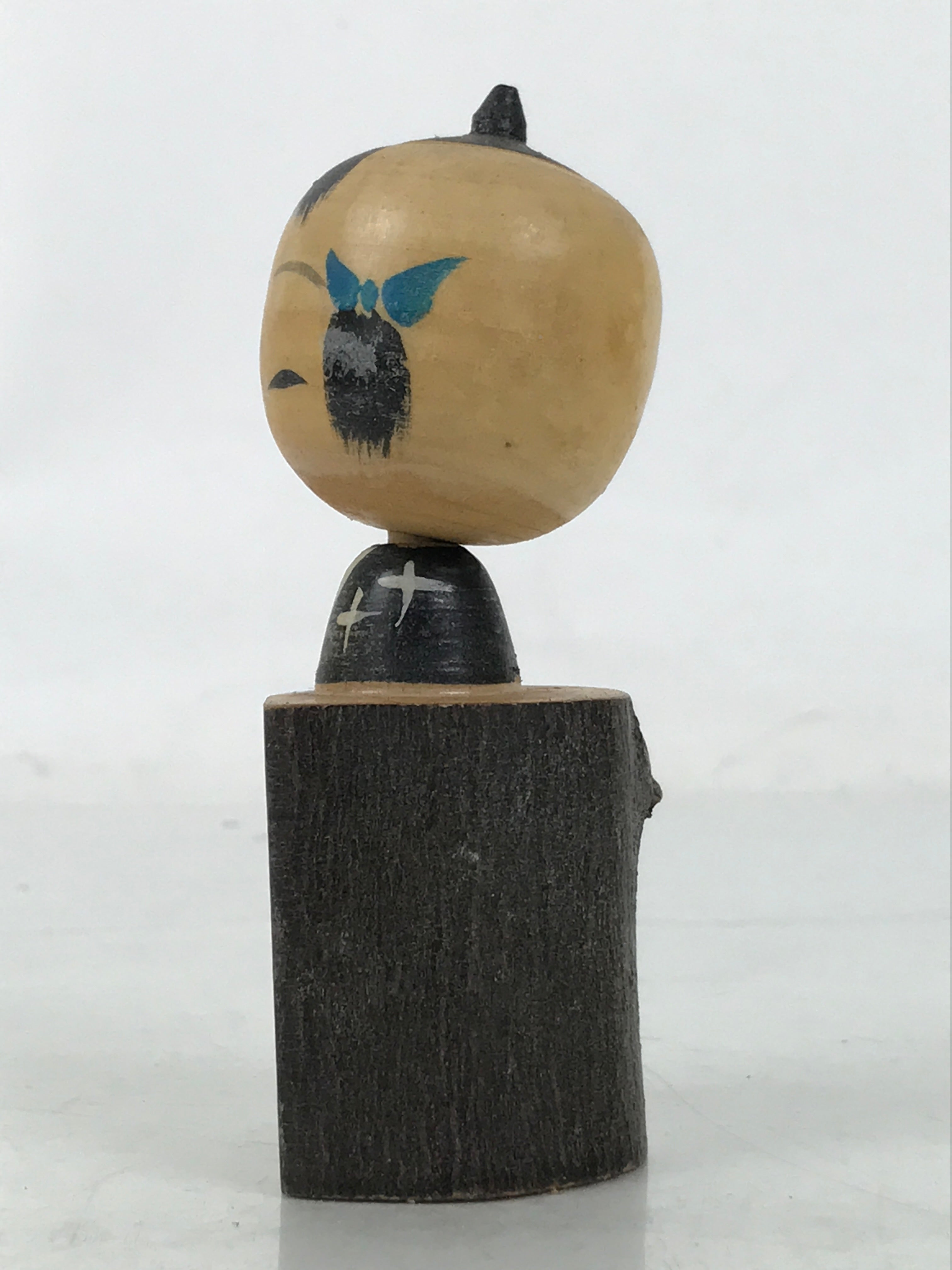 Japanese Wooden Kokeshi Doll Vtg Boy Figurine Blue Kimono Wobbly Head KF748