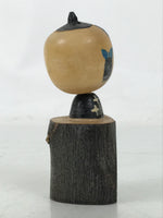 Japanese Wooden Kokeshi Doll Vtg Boy Figurine Blue Kimono Wobbly Head KF748