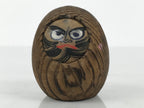 Japanese Wooden Kokeshi Doll Vtg Daruma Figurine Round Brown Black Grain KF814
