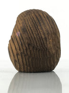 Japanese Wooden Kokeshi Doll Vtg Daruma Figurine Round Brown Black Grain KF814