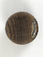 Japanese Wooden Kokeshi Doll Vtg Daruma Figurine Round Brown Black Grain KF814
