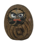 Japanese Wooden Kokeshi Doll Vtg Daruma Figurine Round Brown Black Grain KF814
