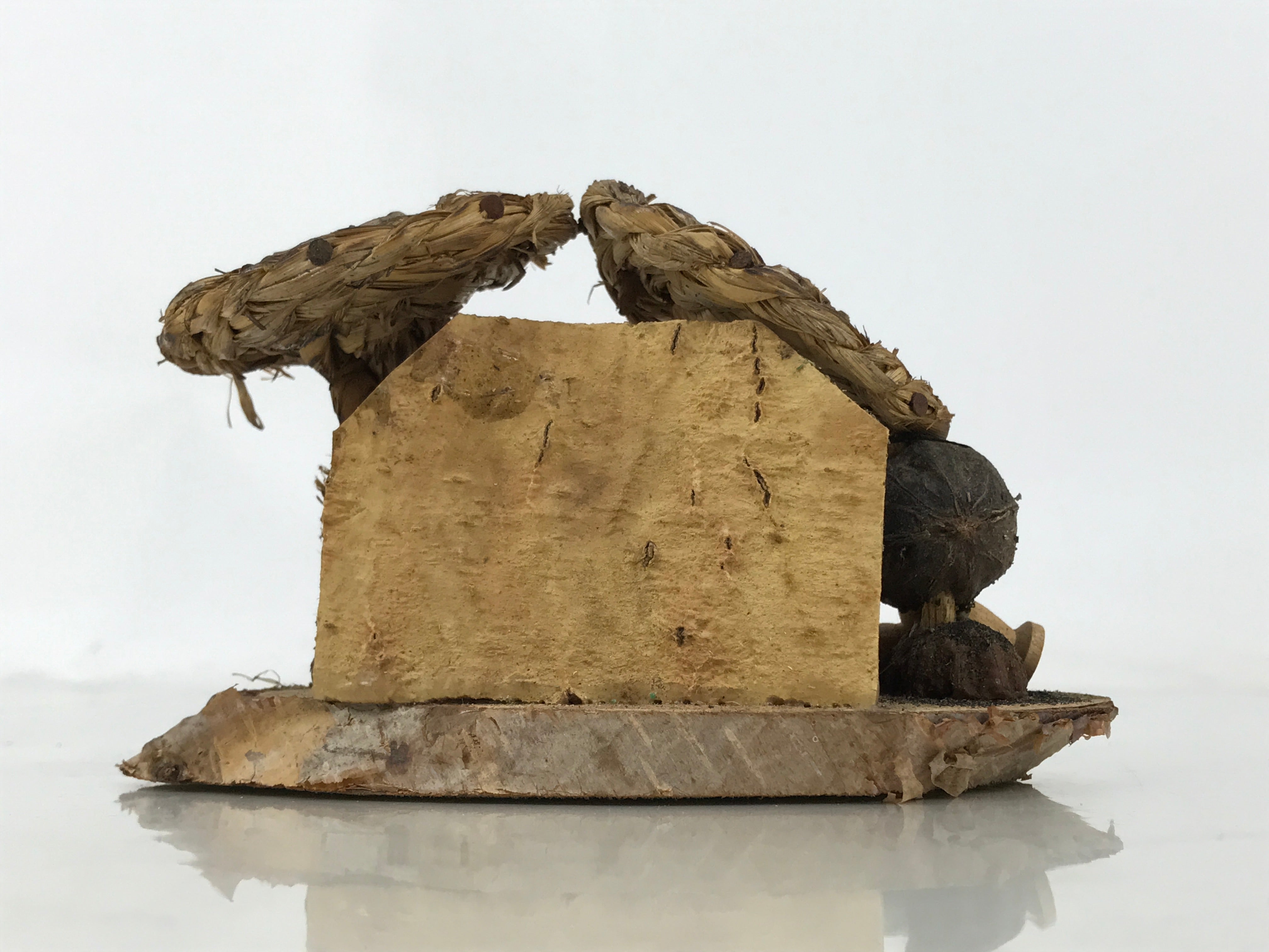 Japanese Wooden Kokeshi Doll Vtg Figurine 2 Kids Straw Mushroom Brown KF761