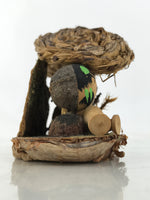 Japanese Wooden Kokeshi Doll Vtg Figurine 2 Kids Straw Mushroom Brown KF761
