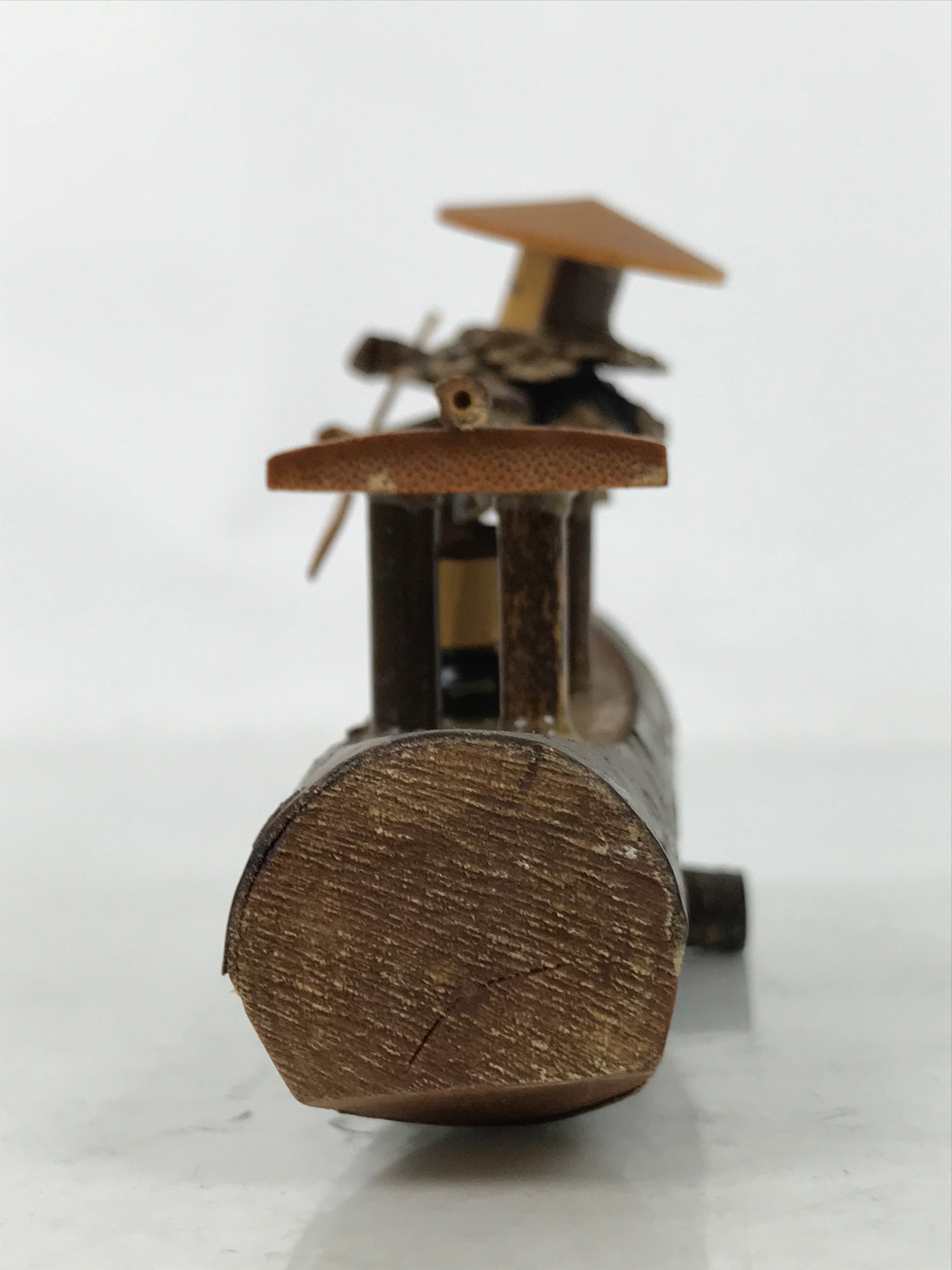 Japanese Wooden Kokeshi Doll Vtg Figurine 3 People Boat Pine Cone Brown KF756