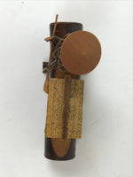 Japanese Wooden Kokeshi Doll Vtg Figurine 3 People Boat Pine Cone Brown KF756