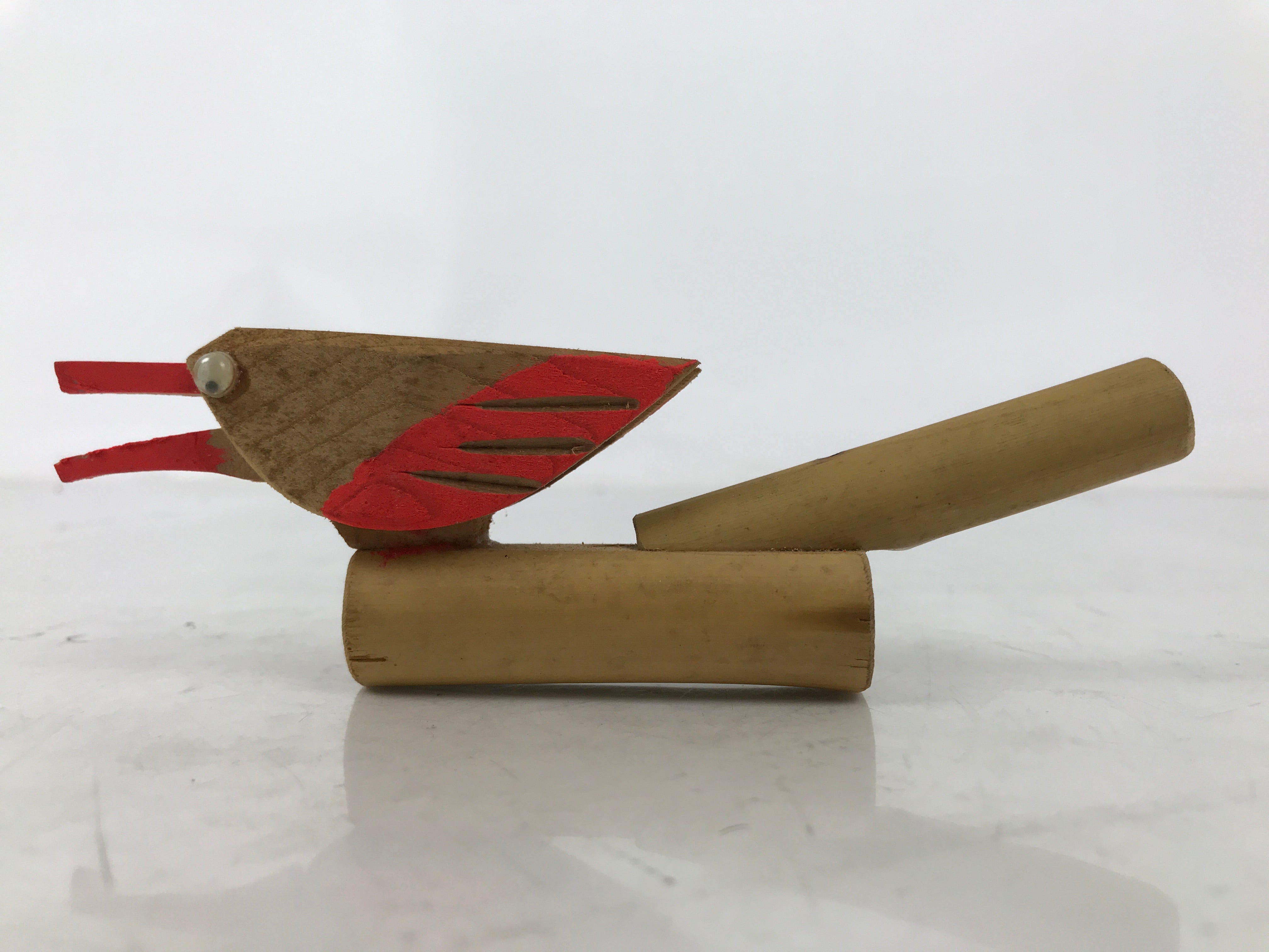 Japanese Wooden Kokeshi Doll Vtg Figurine Bird Whistle Bamboo Hakone Brown KF762