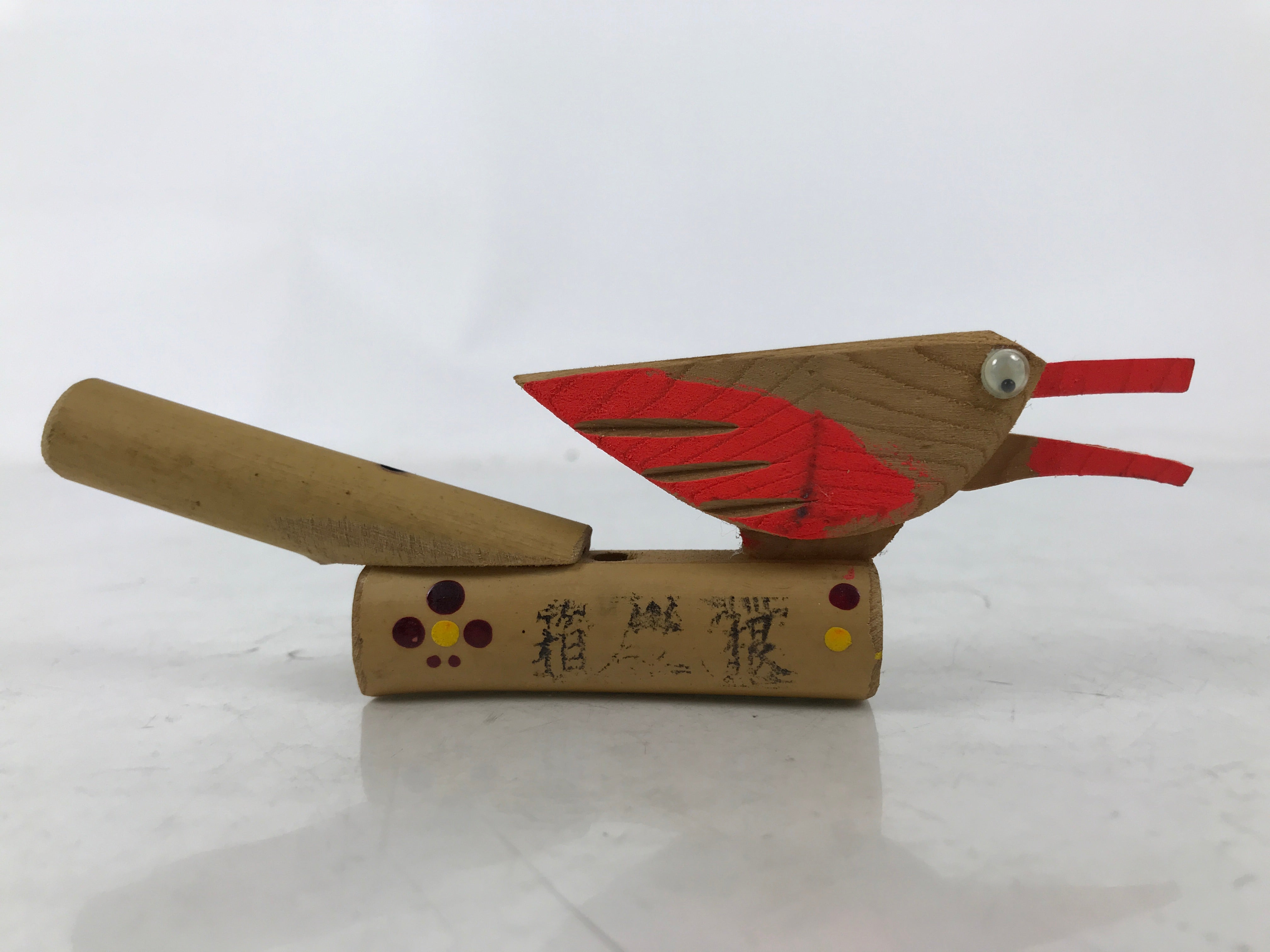 Japanese Wooden Kokeshi Doll Vtg Figurine Bird Whistle Bamboo Hakone Brown KF762