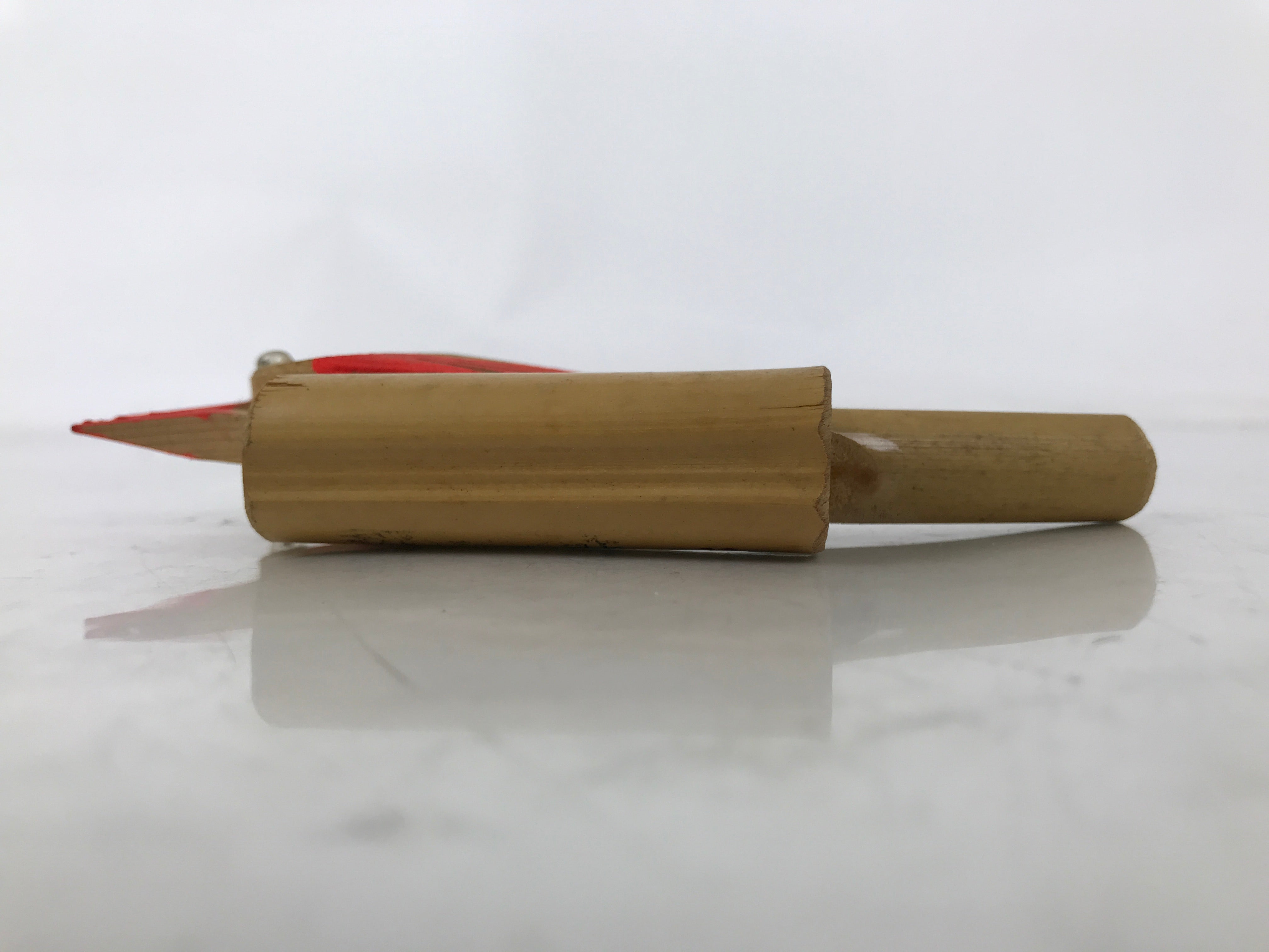 Japanese Wooden Kokeshi Doll Vtg Figurine Bird Whistle Bamboo Hakone Brown KF762