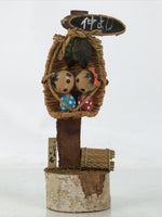 Japanese Wooden Kokeshi Doll Vtg Figurine Boy Girl Straw Sandal Waraji KF753