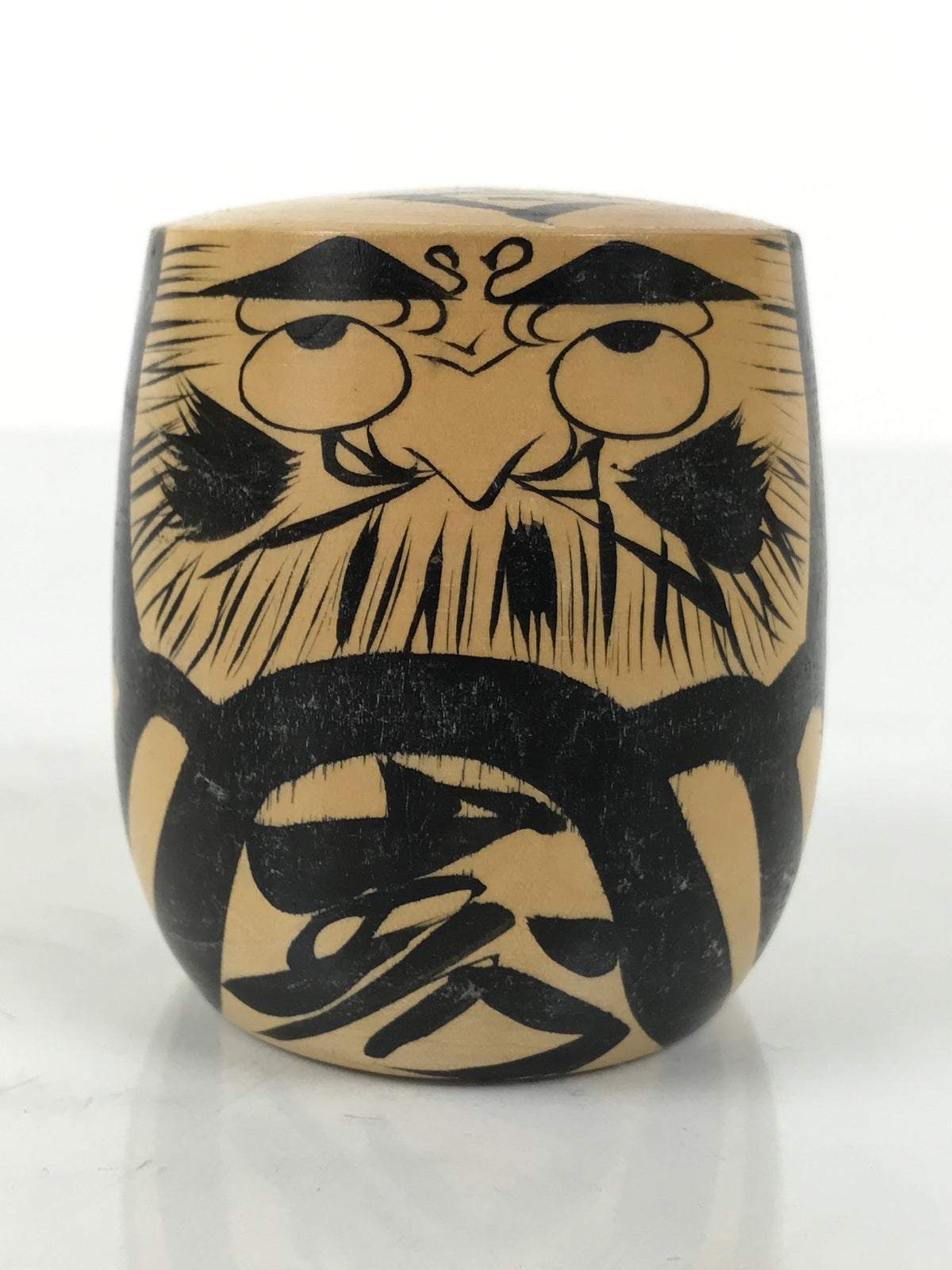 Japanese Wooden Kokeshi Doll Vtg Figurine Daruma Prayer Brown Black Pass KF803
