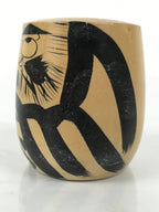 Japanese Wooden Kokeshi Doll Vtg Figurine Daruma Prayer Brown Black Pass KF803
