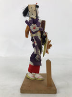 Japanese Wooden Kokeshi Doll Vtg Figurine Girl Kimono Flower Shamisen KF752