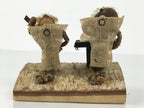 Japanese Wooden Kokeshi Doll Vtg Figurine Kappa Pair Nut Shamisen Song KF798