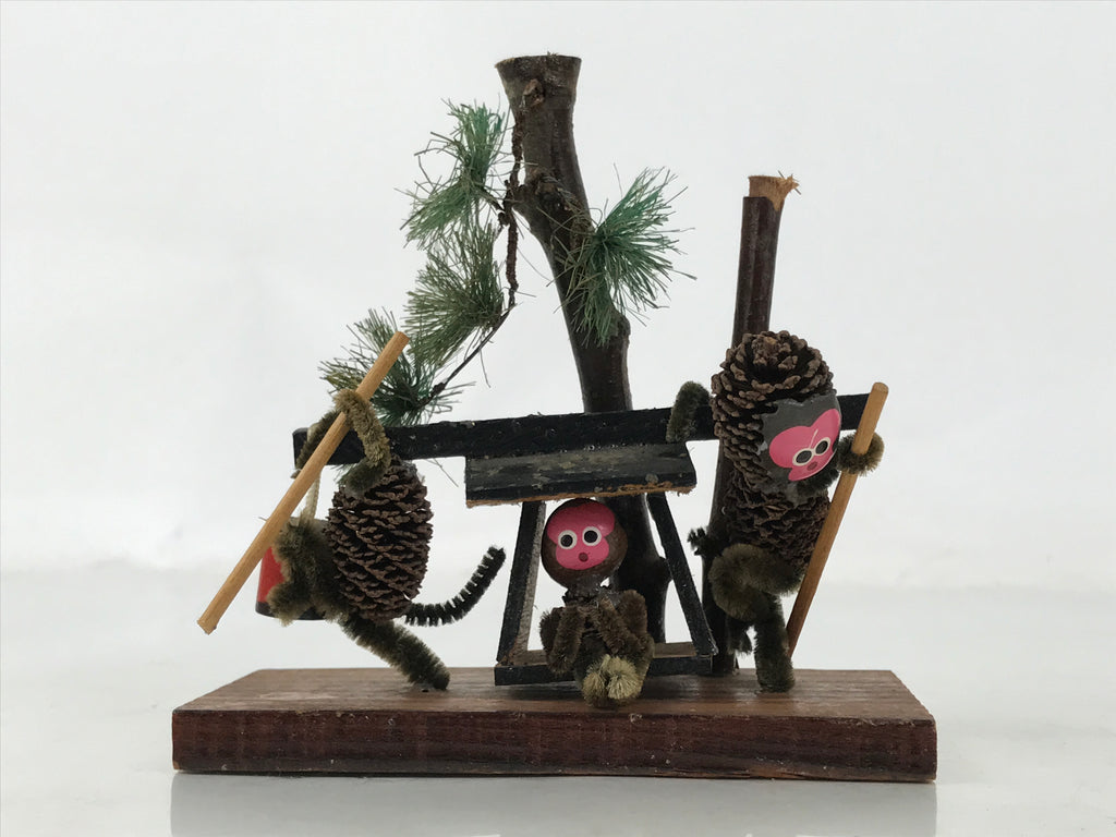 Japanese Wooden Kokeshi Doll Vtg Figurine Monkey Litter Palanquin Brown KF760