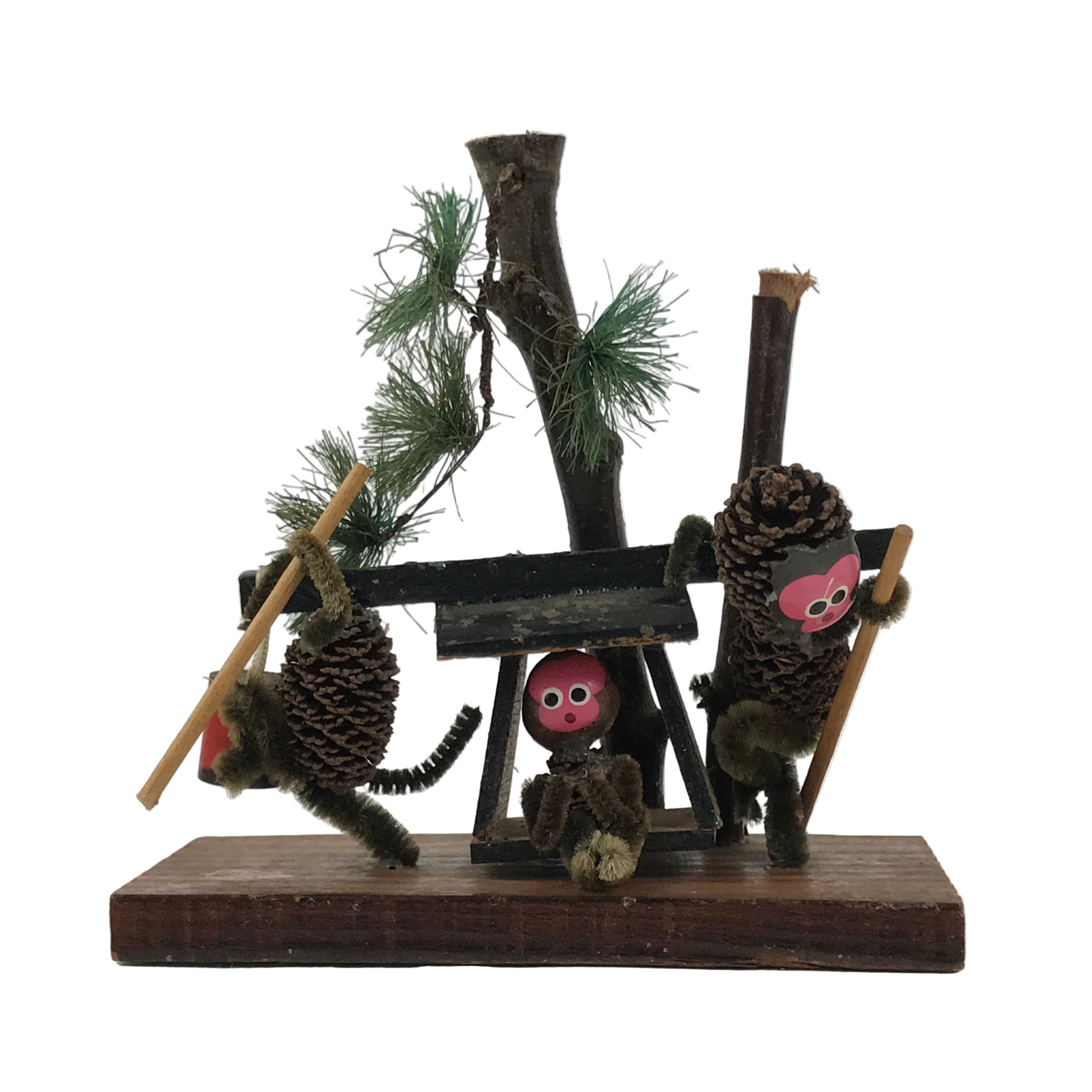 Japanese Wooden Kokeshi Doll Vtg Figurine Monkey Litter Palanquin Brown KF760