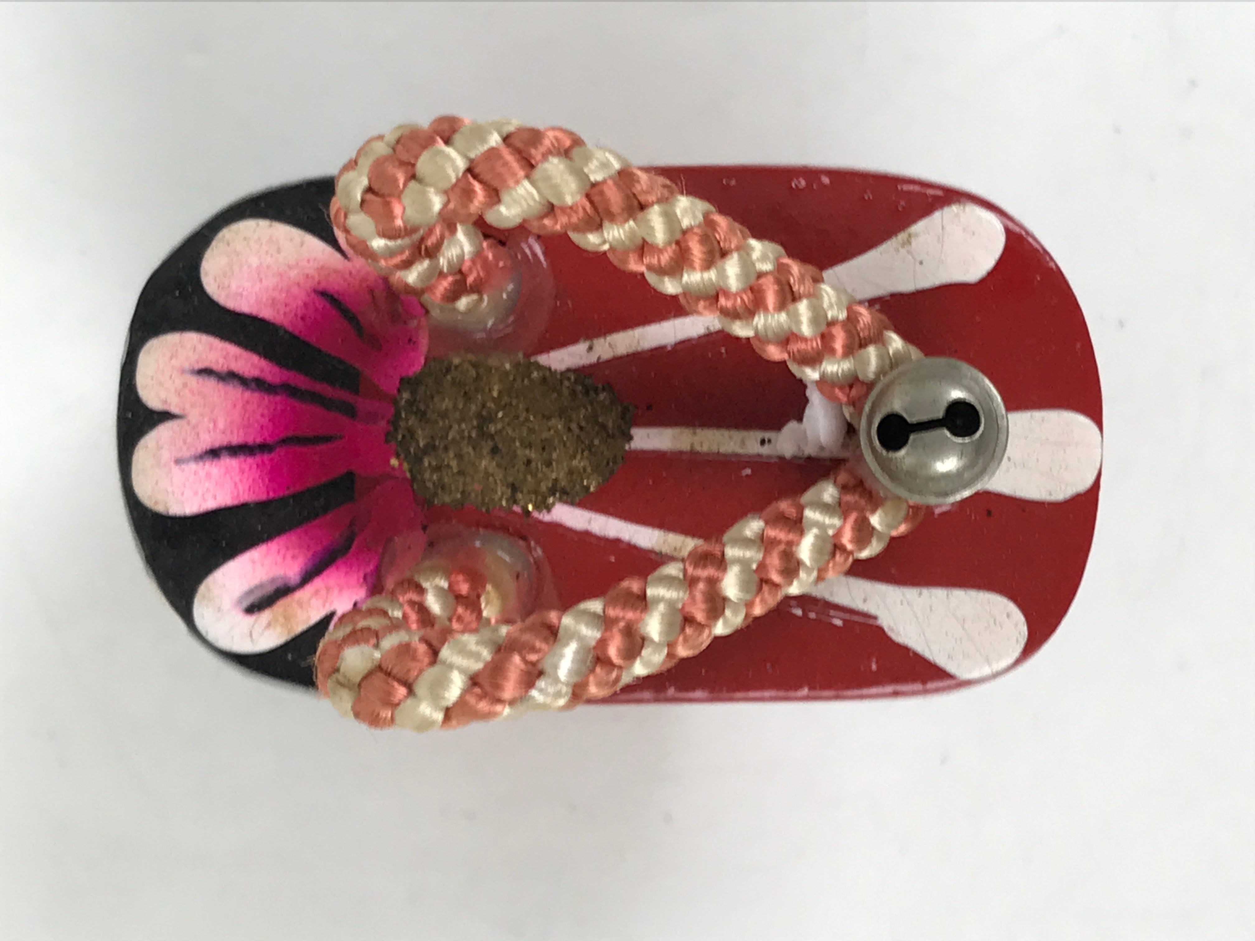 Japanese Wooden Kokeshi Doll Vtg Figurine Red Geta Clog Maiko Geisha KF747