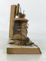 Japanese Wooden Kokeshi Doll Vtg Figurine Skiing Snow Hut Winter Brown KF760