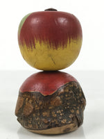 Japanese Wooden Kokeshi Doll Vtg Figurine Wobbly Apple Head Bark Floral KF805