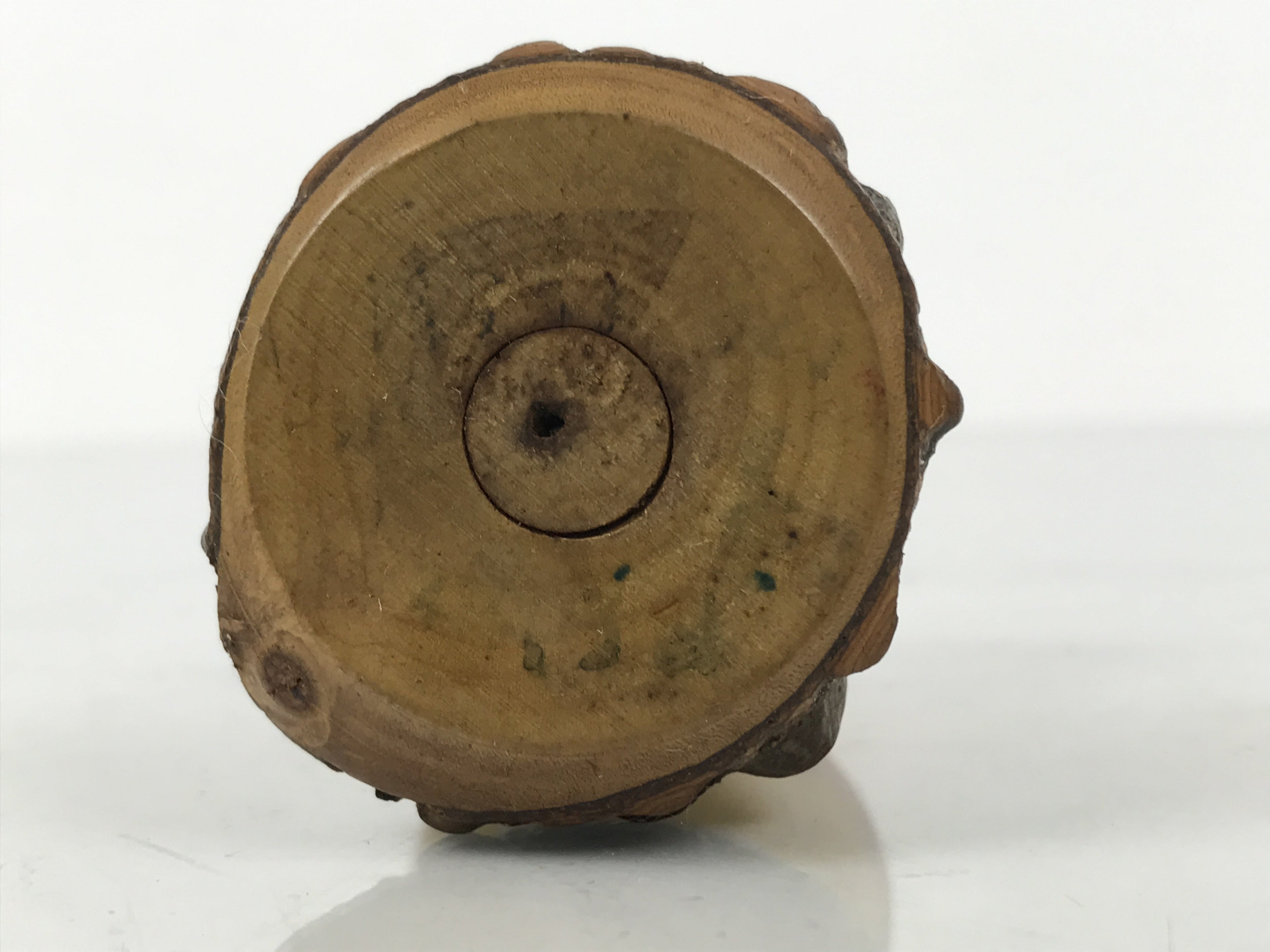 Japanese Wooden Kokeshi Doll Vtg Figurine Wobbly Apple Head Bark Floral KF805