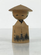 Japanese Wooden Kokeshi Doll Vtg Figurine Wobbly Head Hat Kyoto Pagoda KF815