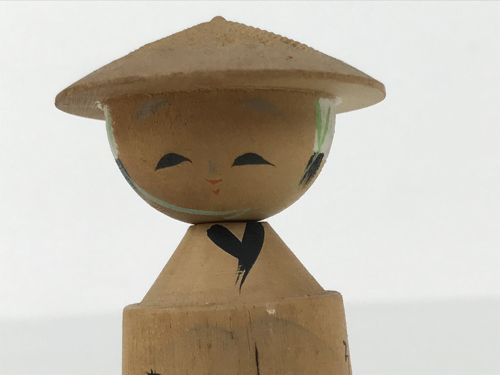 Japanese Wooden Kokeshi Doll Vtg Figurine Wobbly Head Hat Kyoto Pagoda KF815
