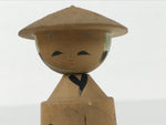 Japanese Wooden Kokeshi Doll Vtg Figurine Wobbly Head Hat Kyoto Pagoda KF815