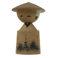 Japanese Wooden Kokeshi Doll Vtg Figurine Wobbly Head Hat Kyoto Pagoda KF815