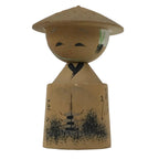 Japanese Wooden Kokeshi Doll Vtg Figurine Wobbly Head Hat Kyoto Pagoda KF815