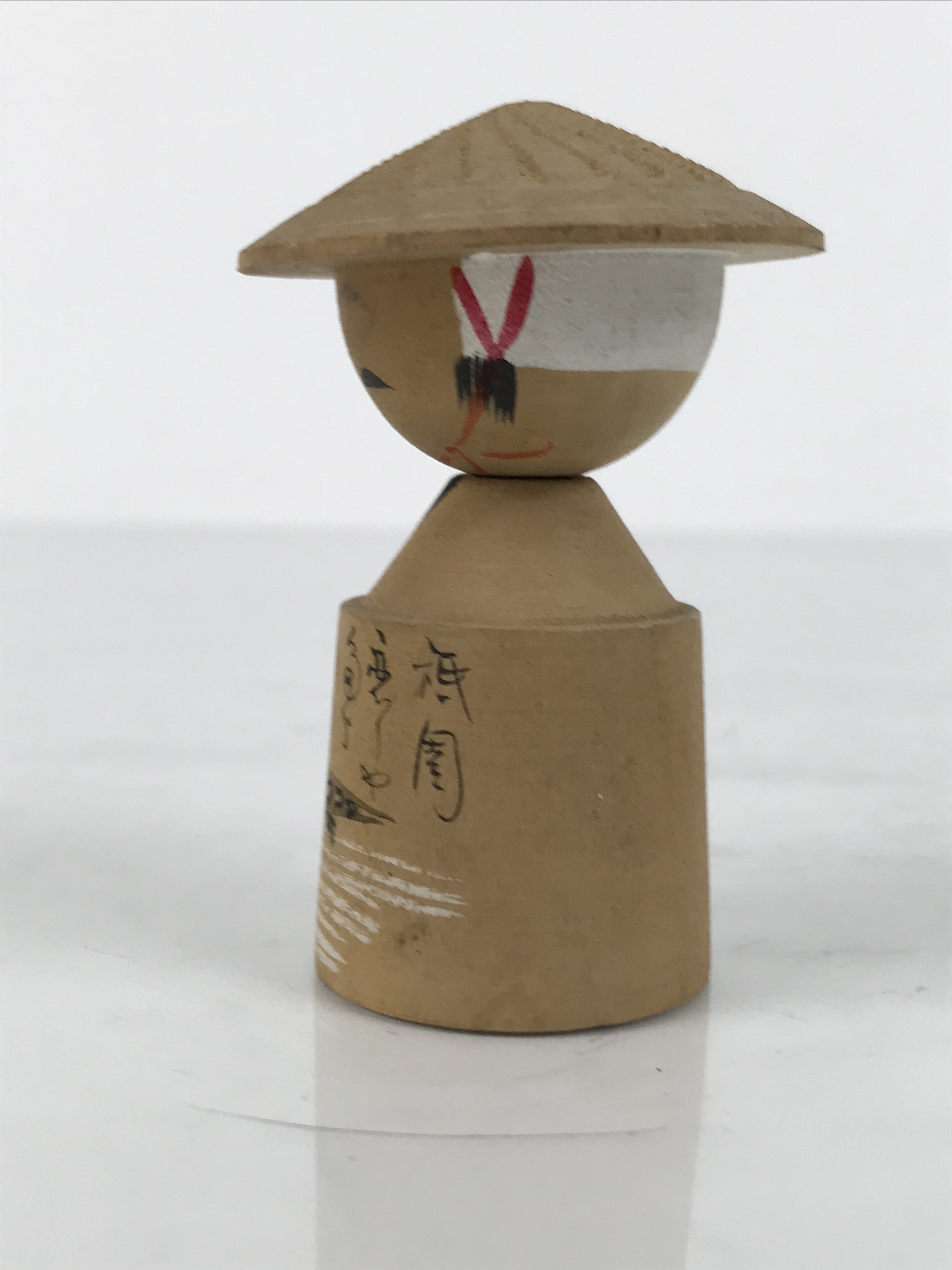 Japanese Wooden Kokeshi Doll Vtg Figurine Wobbly Head Hat Willow Gion KF794
