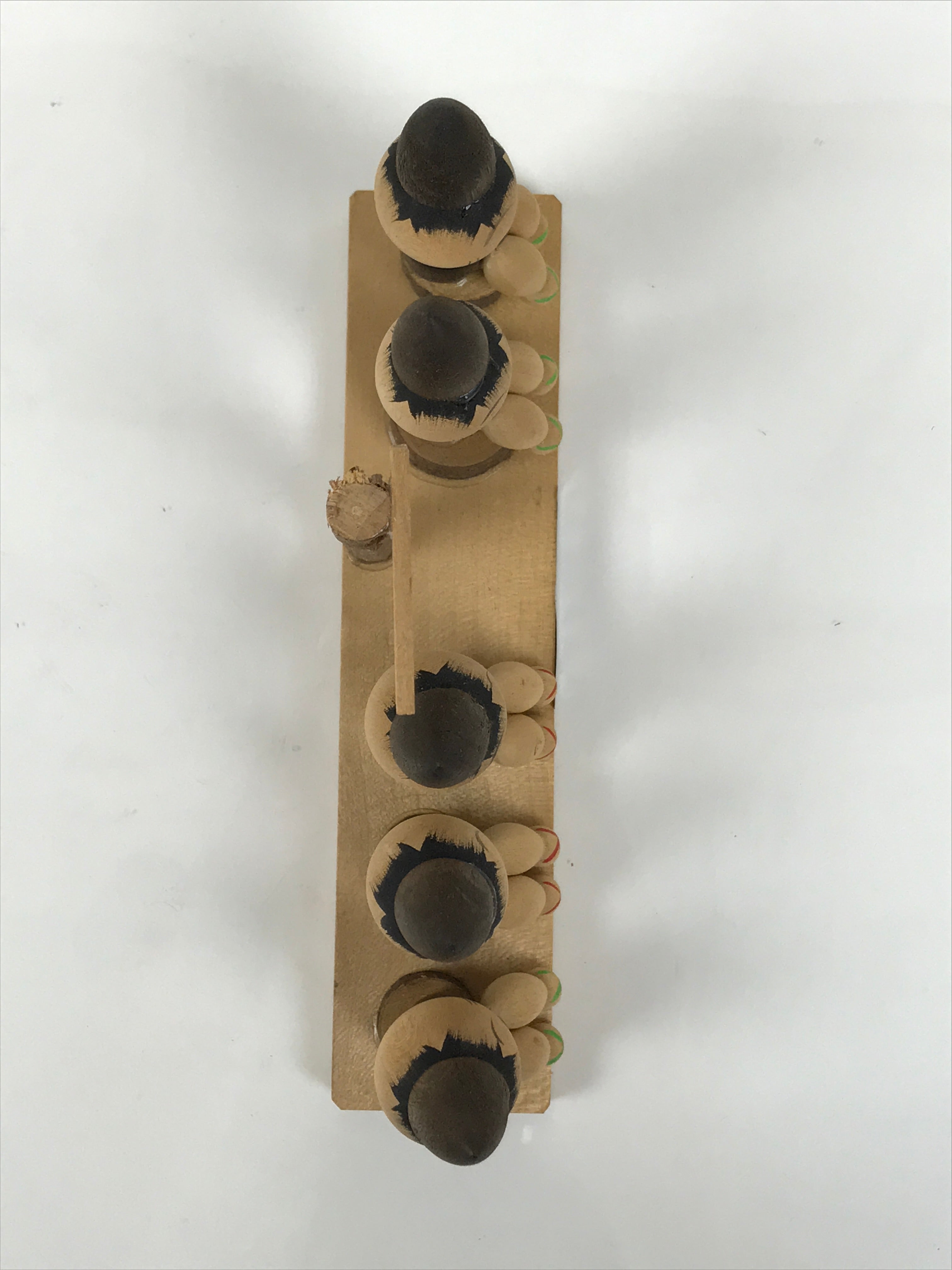 Japanese Wooden Kokeshi Doll Vtg Good Friends Hat Child Hiragana Brown KF819