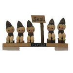 Japanese Wooden Kokeshi Doll Vtg Good Friends Hat Child Hiragana Brown KF819