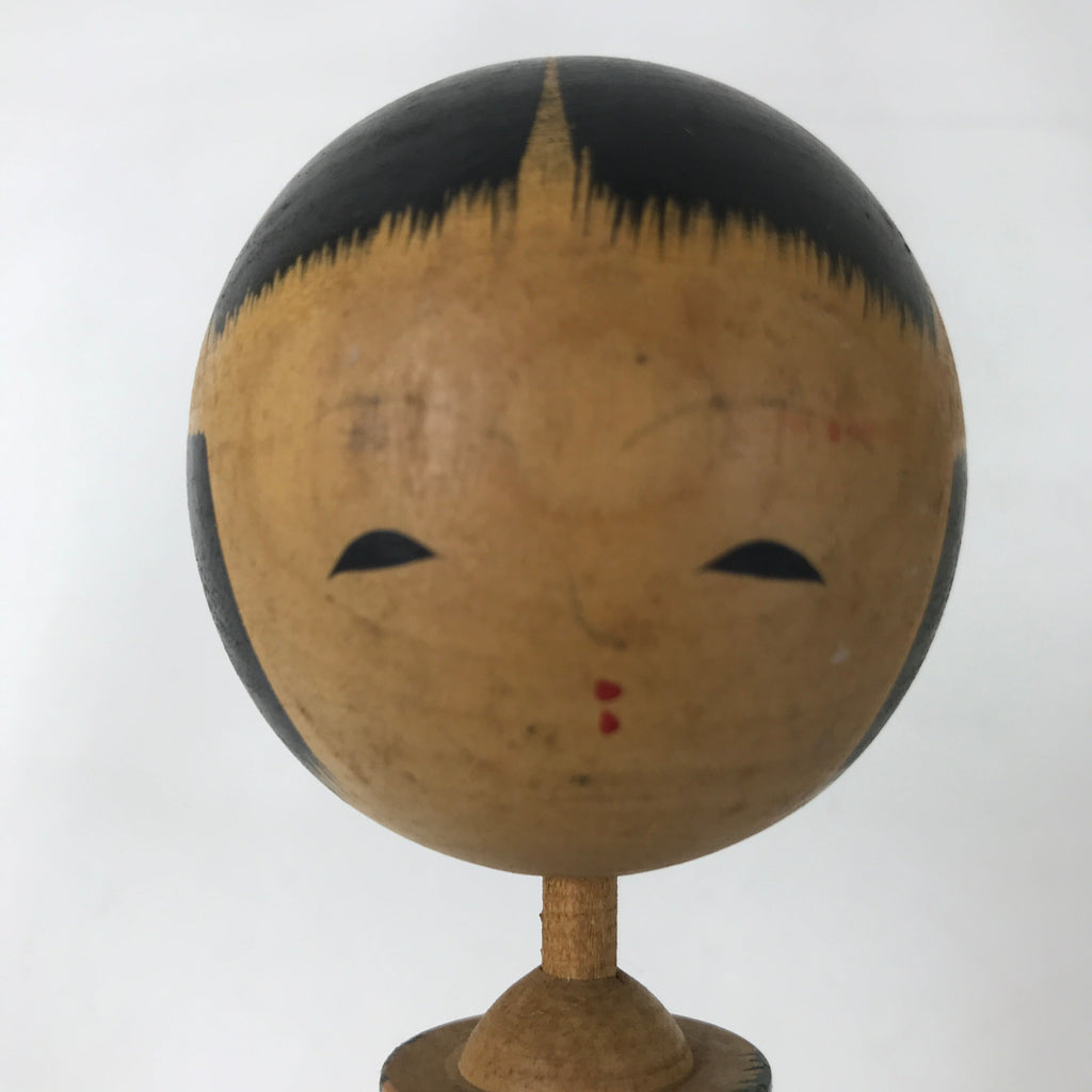 Japanese Wooden Kokeshi Doll Vtg Green White Leaves Pattern Kimono KF728