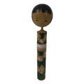 Japanese Wooden Kokeshi Doll Vtg Green White Leaves Pattern Kimono KF728