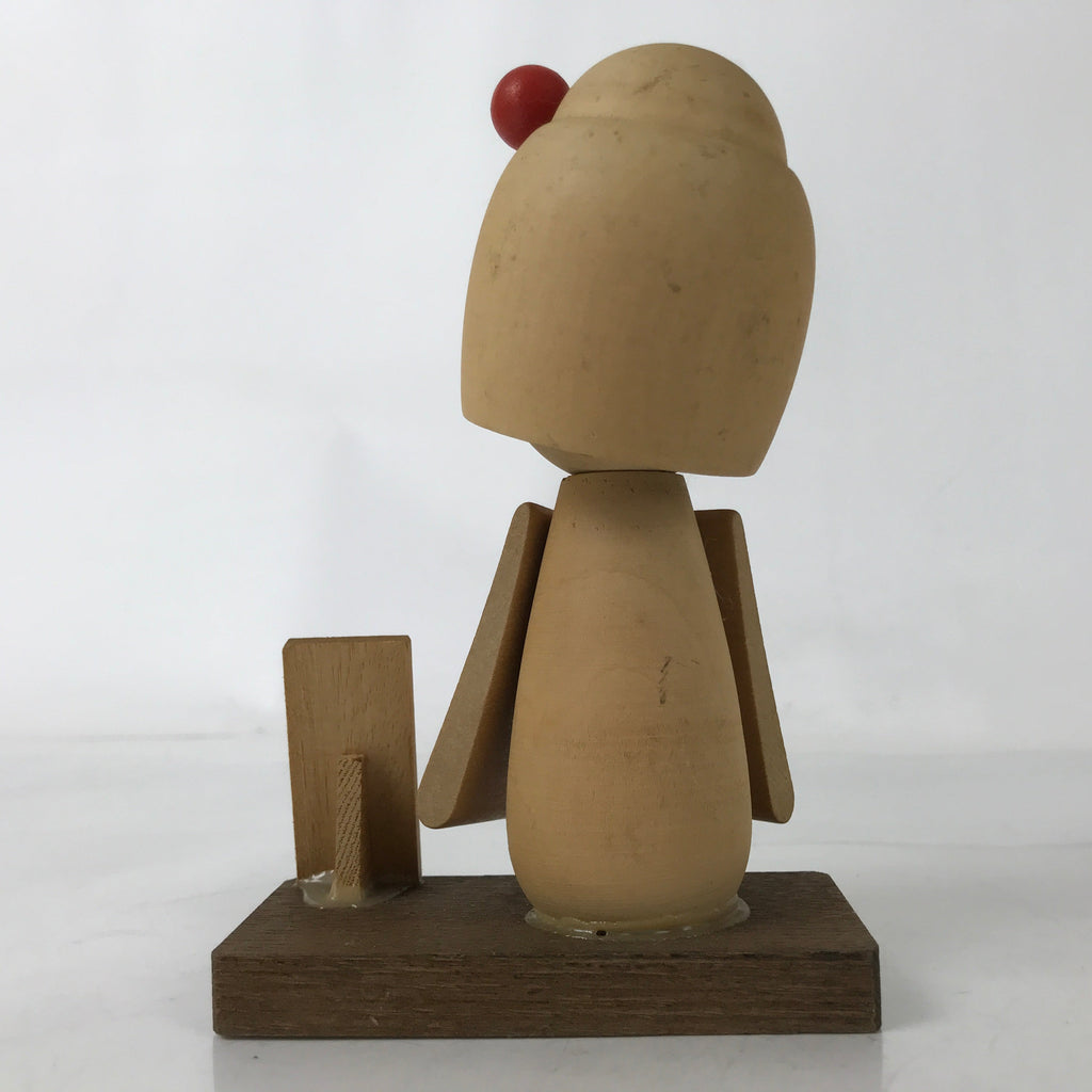 Japanese Wooden Kokeshi Doll Vtg Hagi Souvenir Smiling Orange KF732
