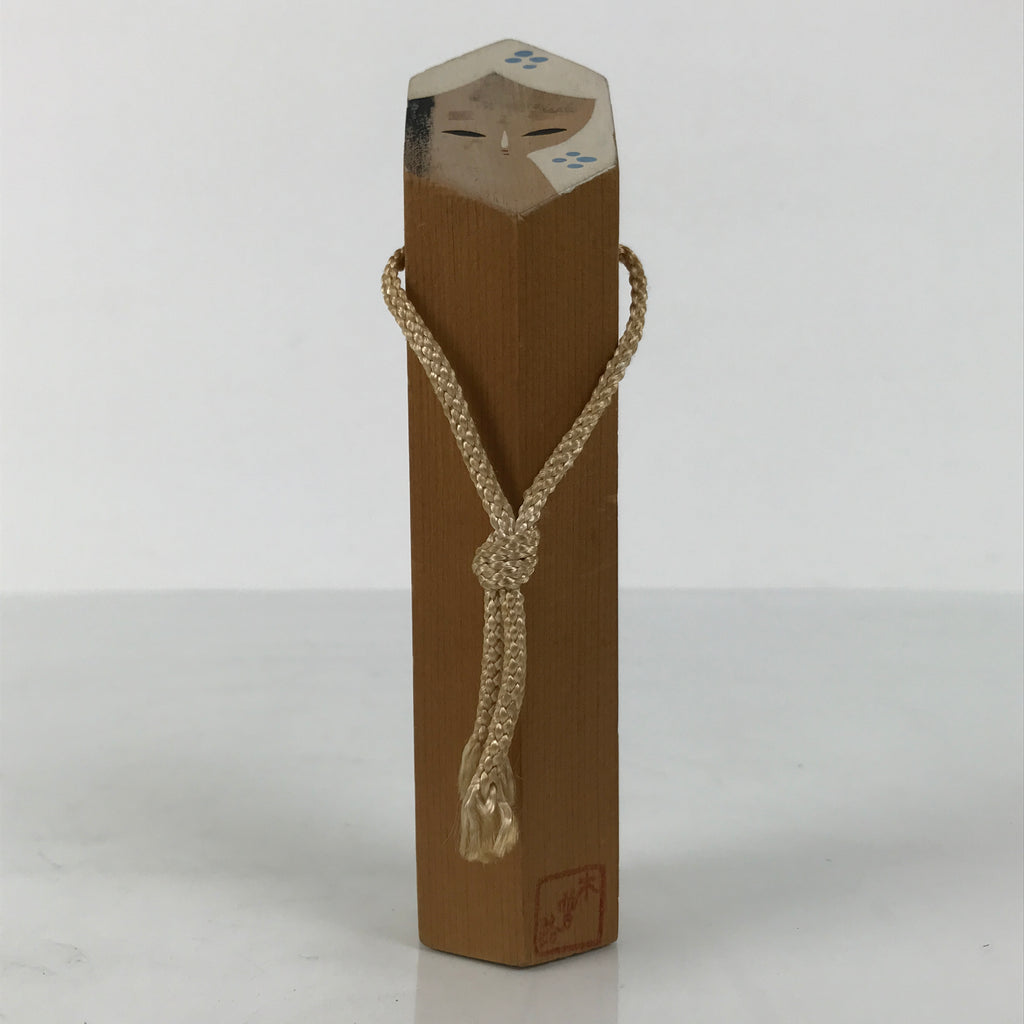 Japanese Wooden Kokeshi Doll Vtg Hexagonal Figurine Kisoji Brown White KF813