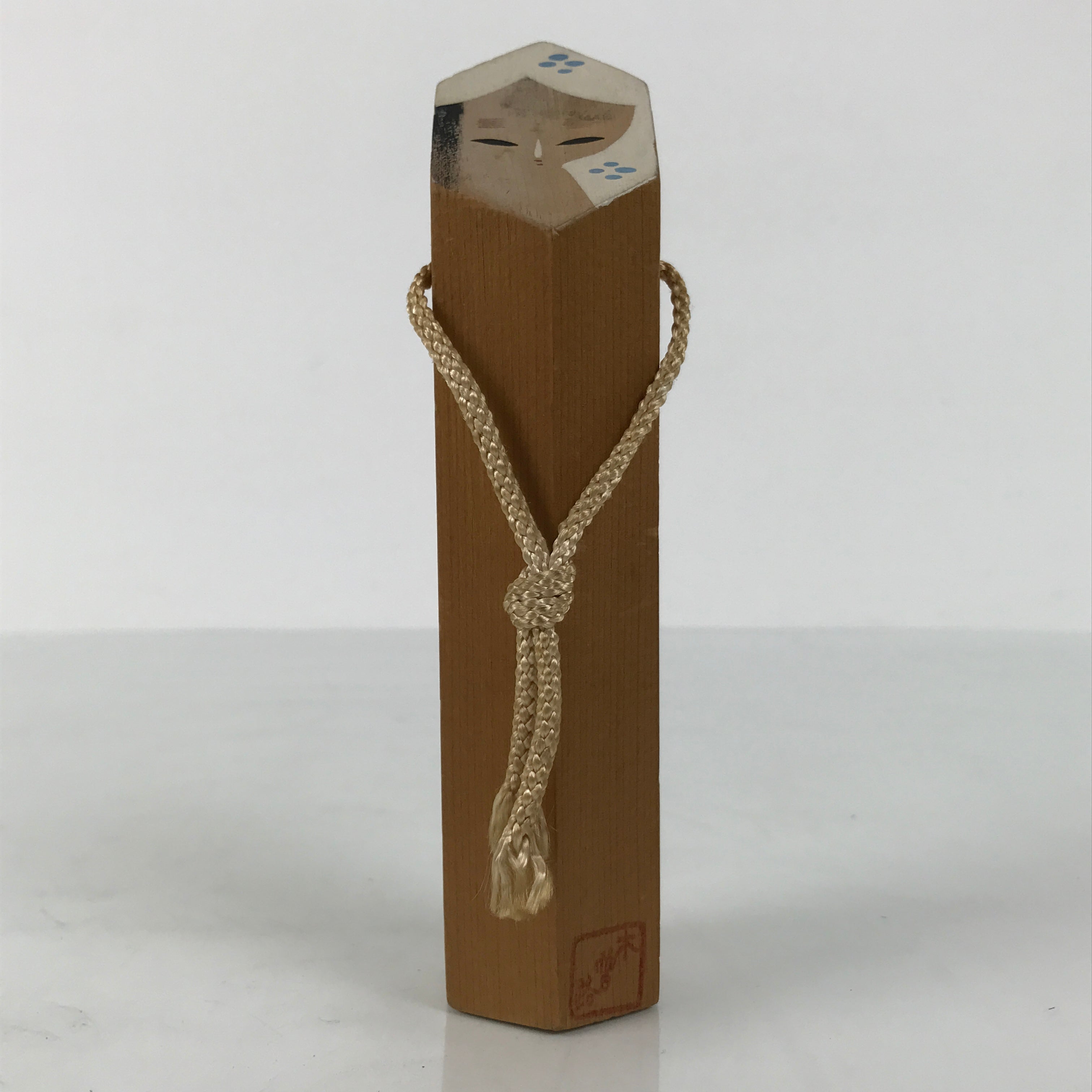 Japanese Wooden Kokeshi Doll Vtg Hexagonal Figurine Kisoji Brown White KF813