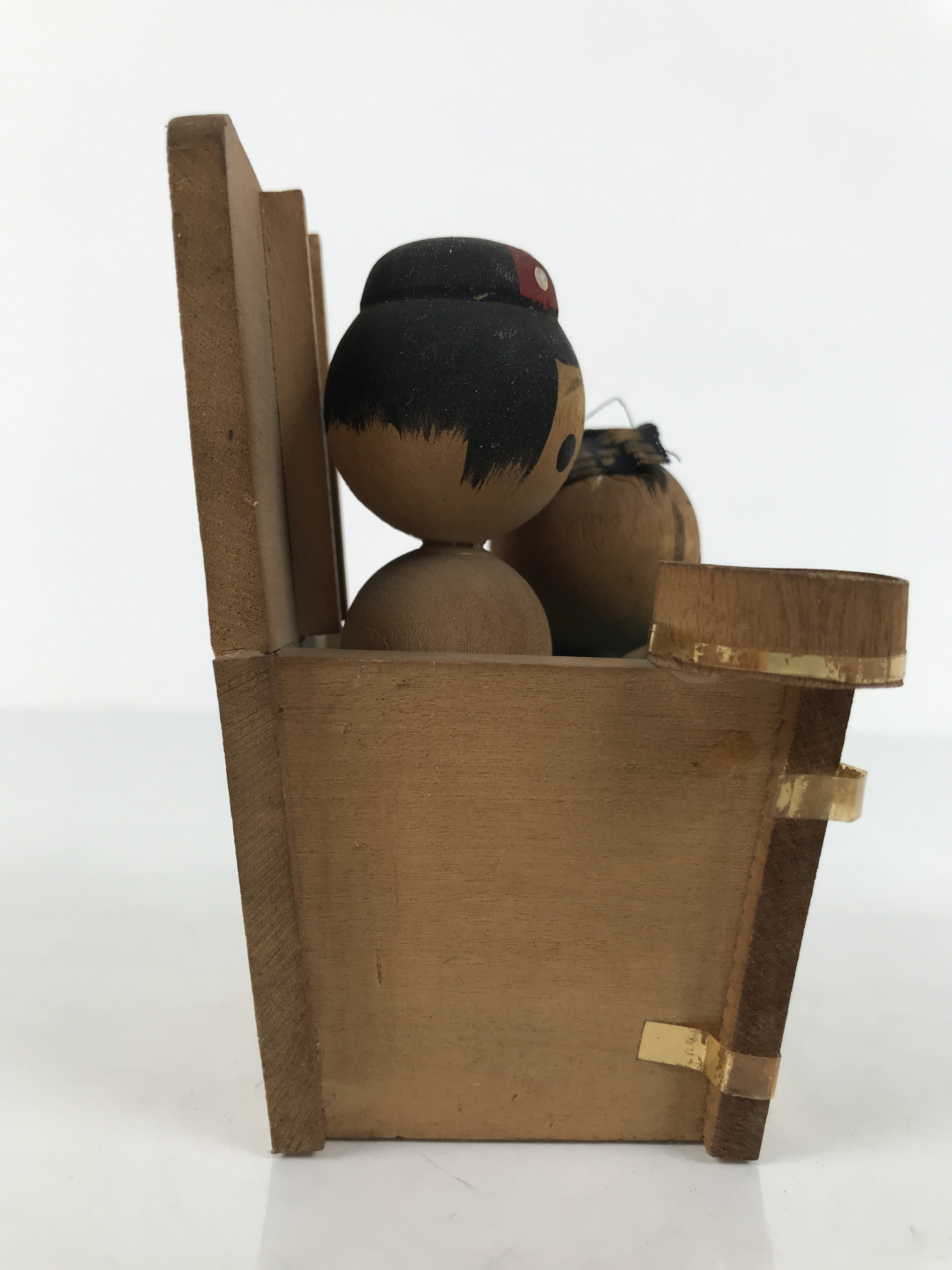Japanese Wooden Kokeshi Doll Vtg Hot Spring Figurine Bath Smile Brown Blue K809