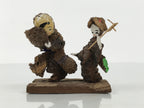 Japanese Wooden Kokeshi Doll Vtg Kimono Couple Figurine Pinecone Brown KF812