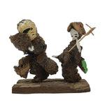 Japanese Wooden Kokeshi Doll Vtg Kimono Couple Figurine Pinecone Brown KF812