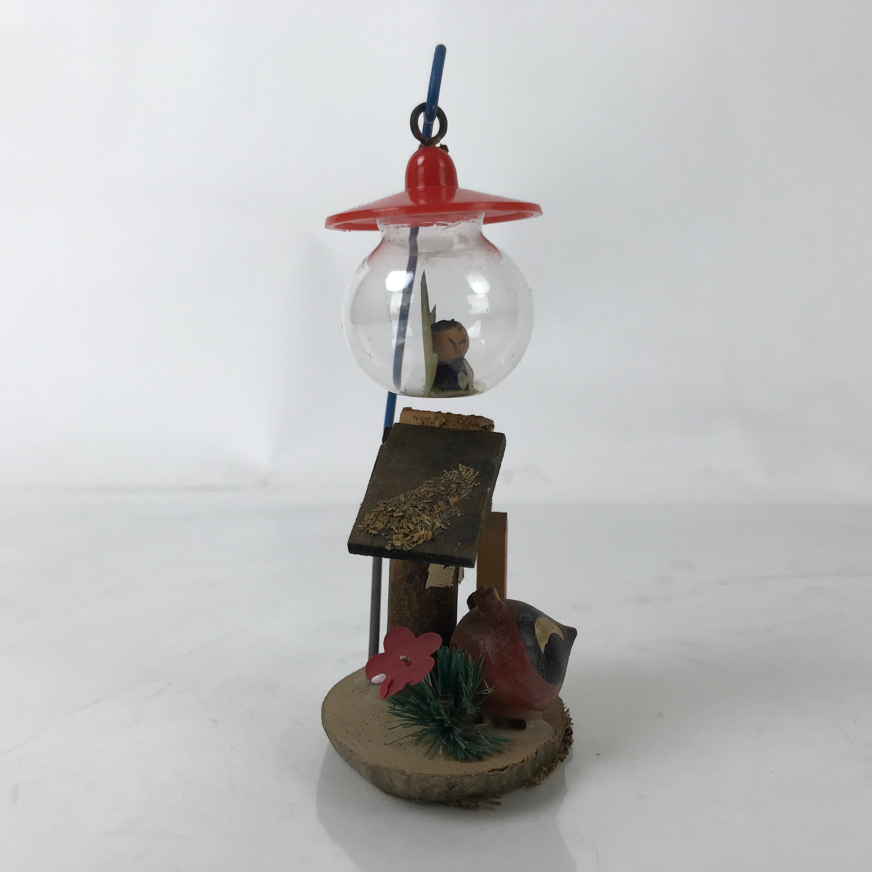 Japanese Wooden Kokeshi Doll Vtg Kyoto Racoon Dog Tanuki Hanging Lantern KF727