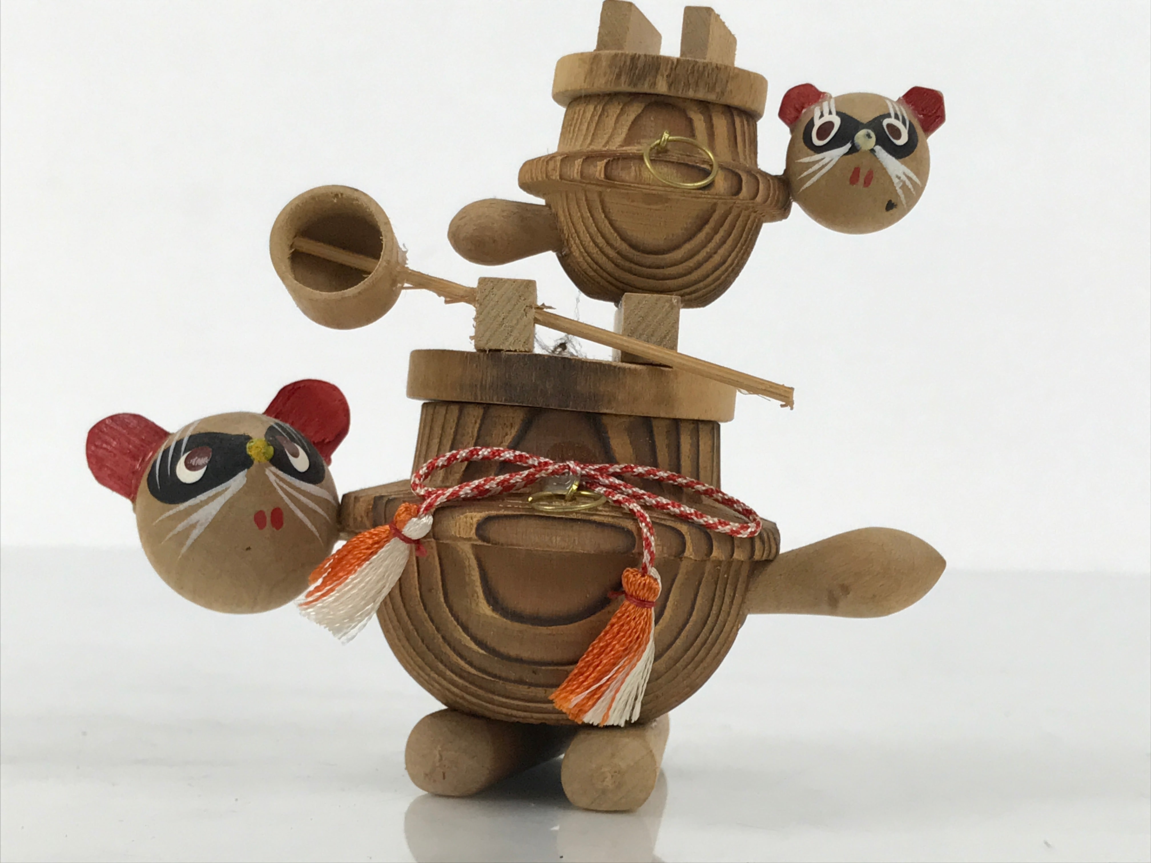置物 kuki Japanese Wooden Kokeshi Doll Vtg Raccoon Dog Figurine Tea Kettle