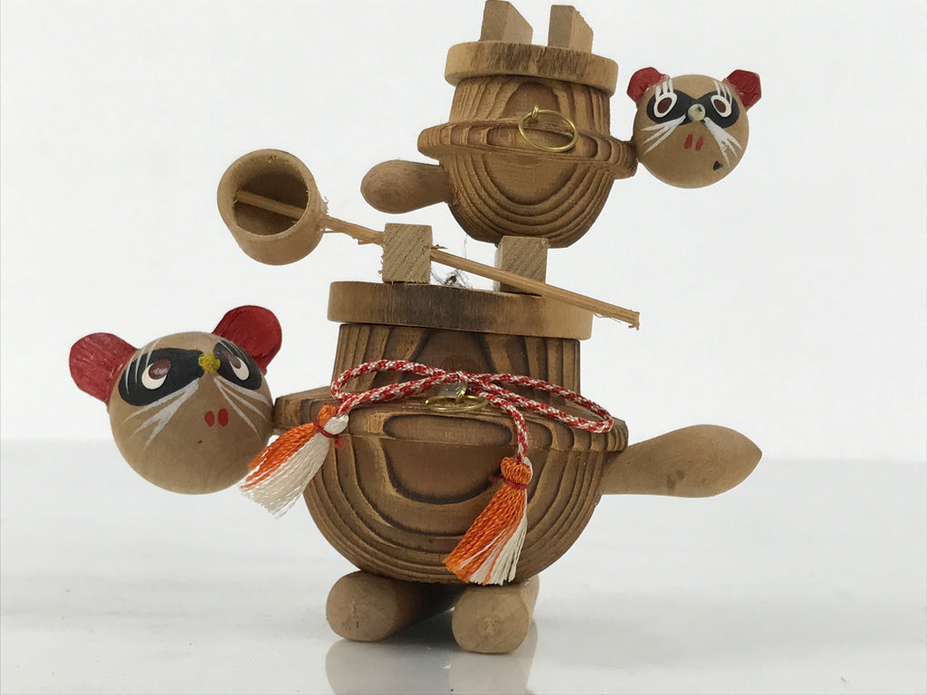 Japanese Wooden Kokeshi Doll Vtg Raccoon Dog Figurine Tea Kettle Tanuki KF816
