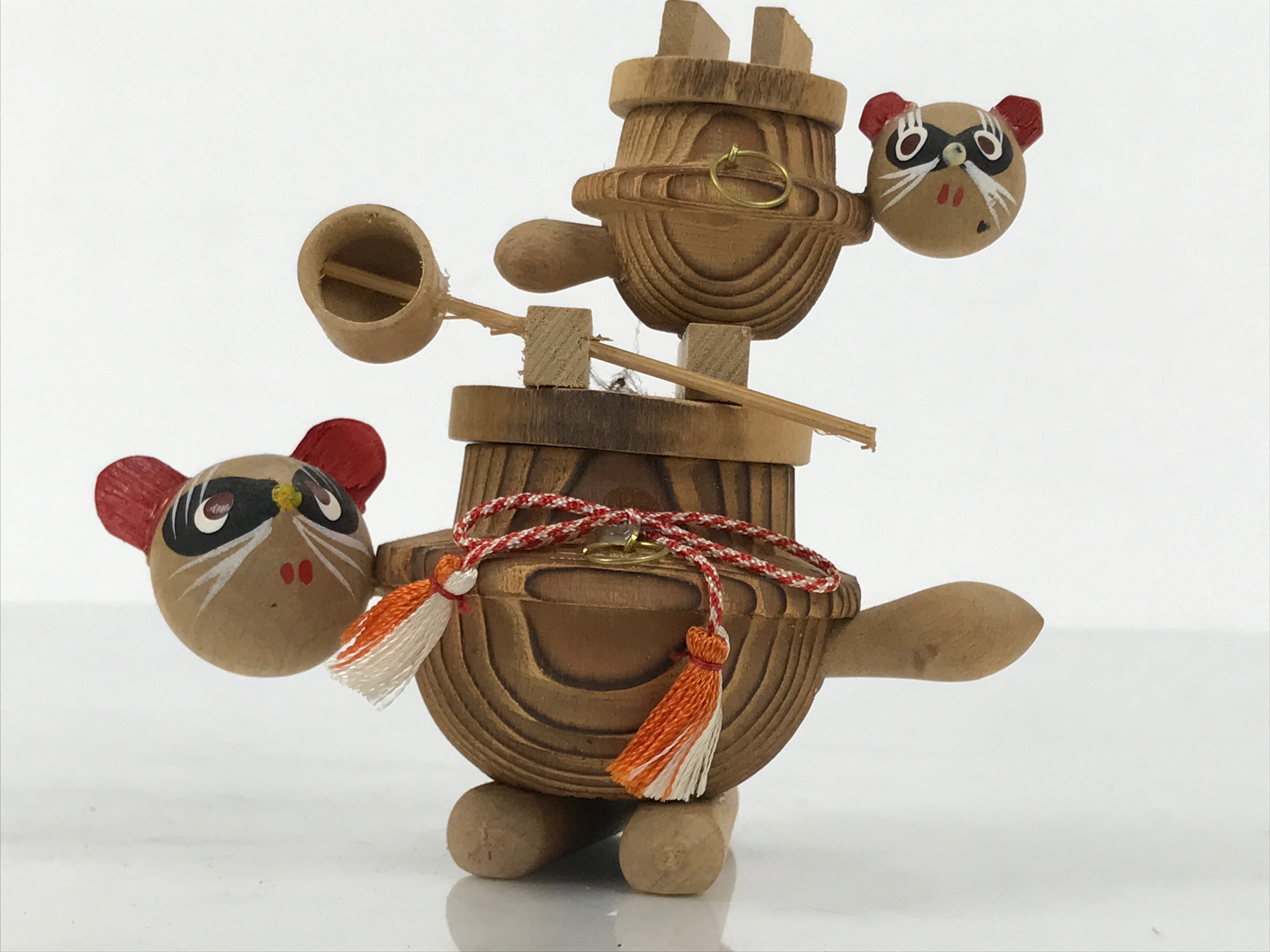 Japanese Wooden Kokeshi Doll Vtg Raccoon Dog Figurine Tea Kettle Tanuki KF816