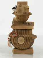 Japanese Wooden Kokeshi Doll Vtg Raccoon Dog Figurine Tea Kettle Tanuki KF816