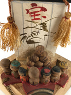 Japanese Wooden Kokeshi Doll Vtg Seven Lucky Gods Figurine Treasure Ship KF831