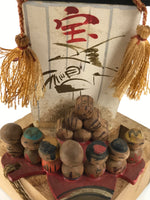 Japanese Wooden Kokeshi Doll Vtg Seven Lucky Gods Figurine Treasure Ship KF831