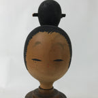 Japanese Wooden Kokeshi Doll Vtg Simple Hair Bun Hokoji Temple Brown KF729