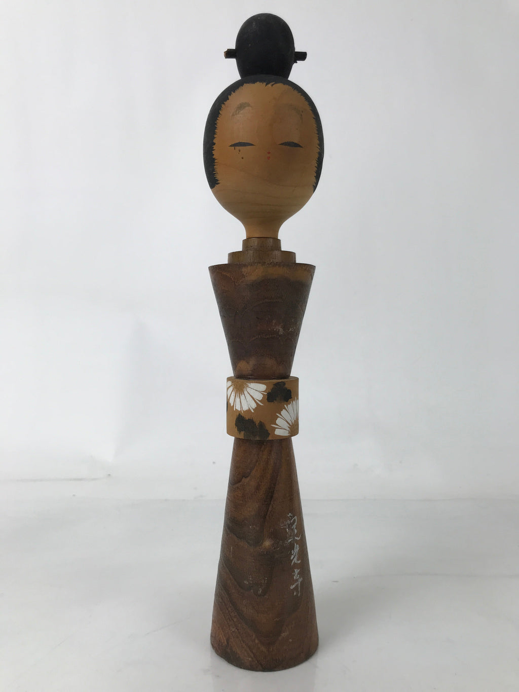 Japanese Wooden Kokeshi Doll Vtg Simple Hair Bun Hokoji Temple Brown KF729