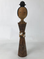 Japanese Wooden Kokeshi Doll Vtg Simple Hair Bun Hokoji Temple Brown KF729